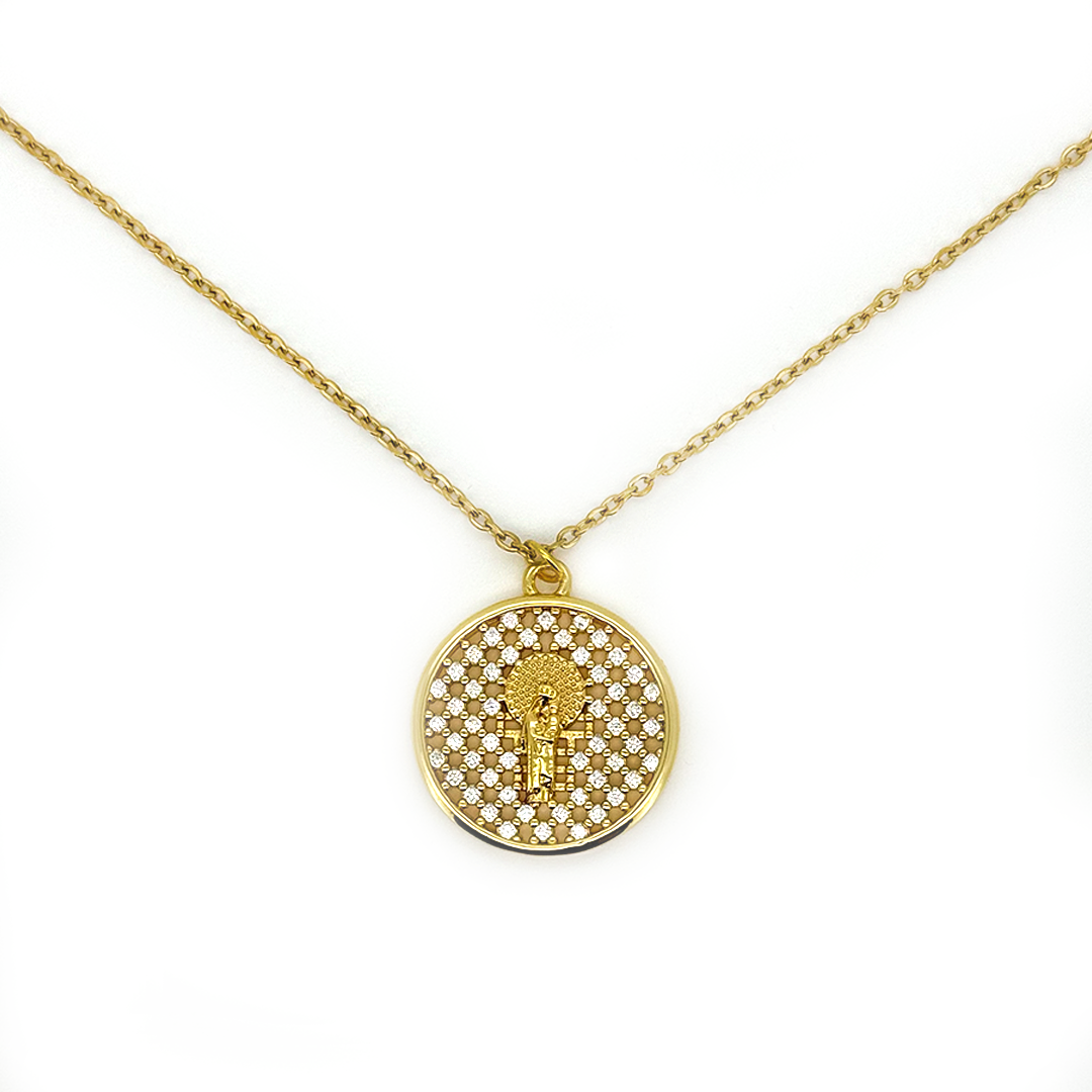 Collar Virgen Del Pilar Circonitas Blancas - (Acero Quirúrgico Waterproof) - Mimiló