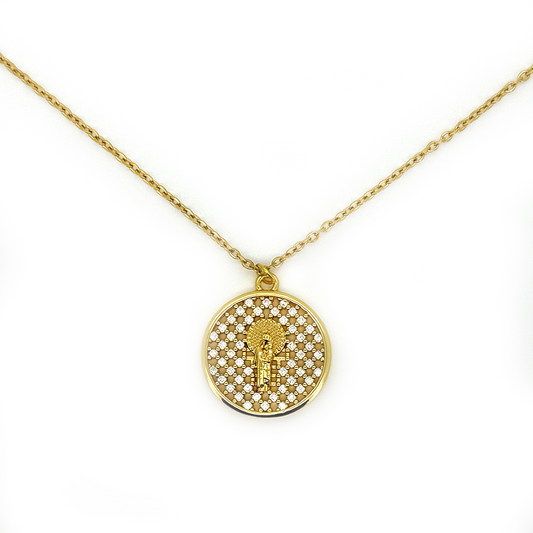 Collar Virgen Del Pilar Circonitas Blancas - (Acero Quirúrgico Waterproof)