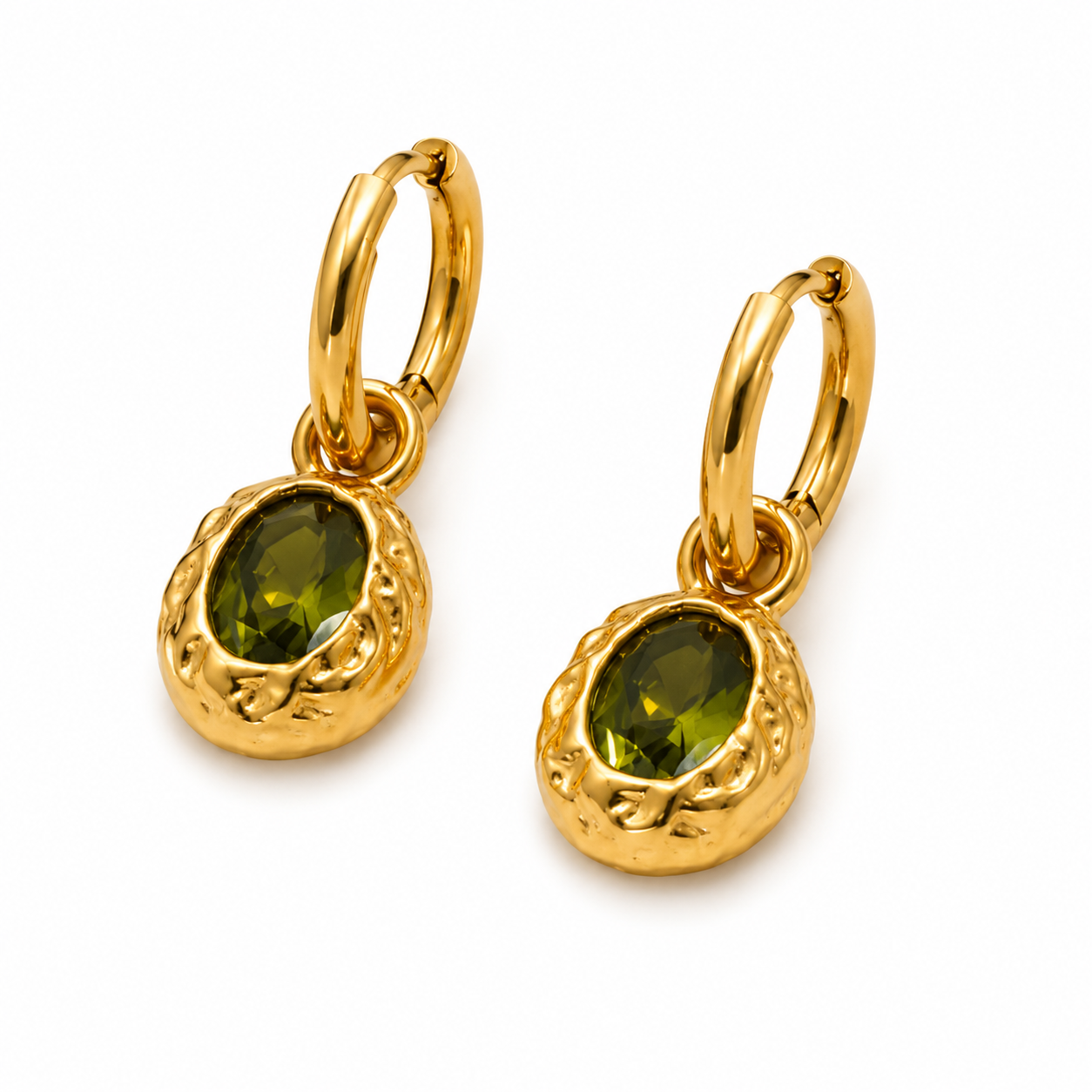 Aros Piedra Verde - (Acero Quirúrgico Waterproof)