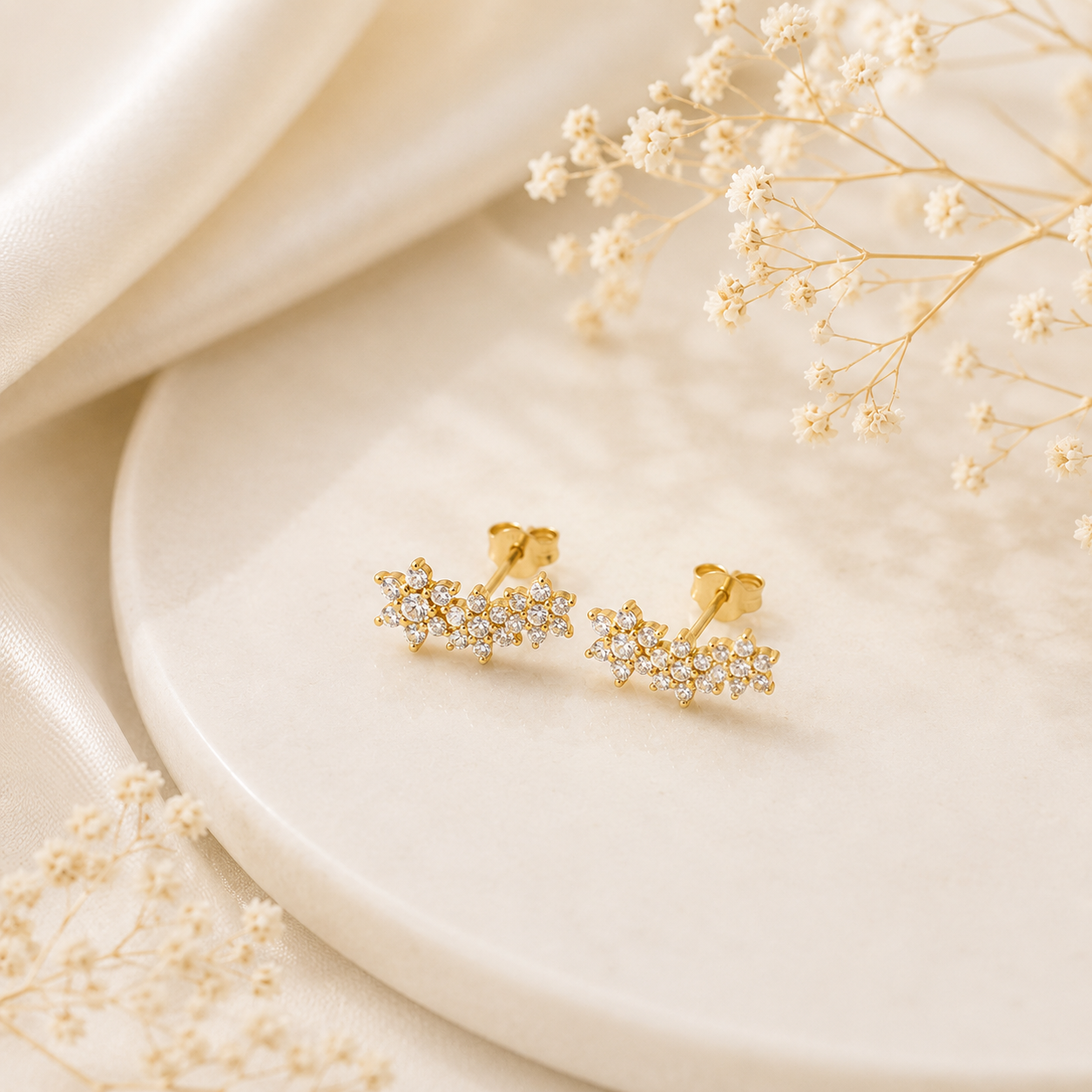 Pendientes New Triple Flor - (Plata de Ley 925) - Mimiló