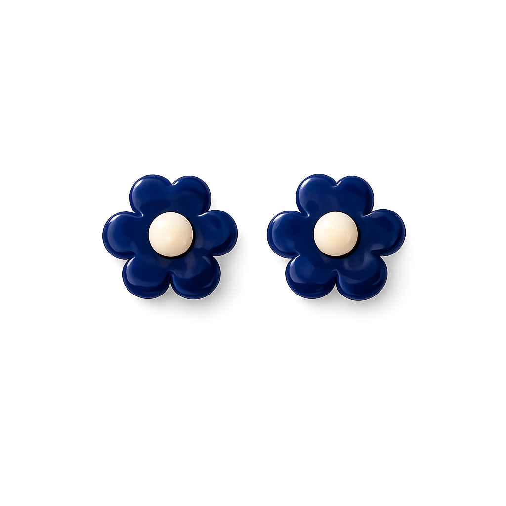 Pendientes Flor Piedra Natural Azul Oscuro 18MM - (Plata de Ley 925)