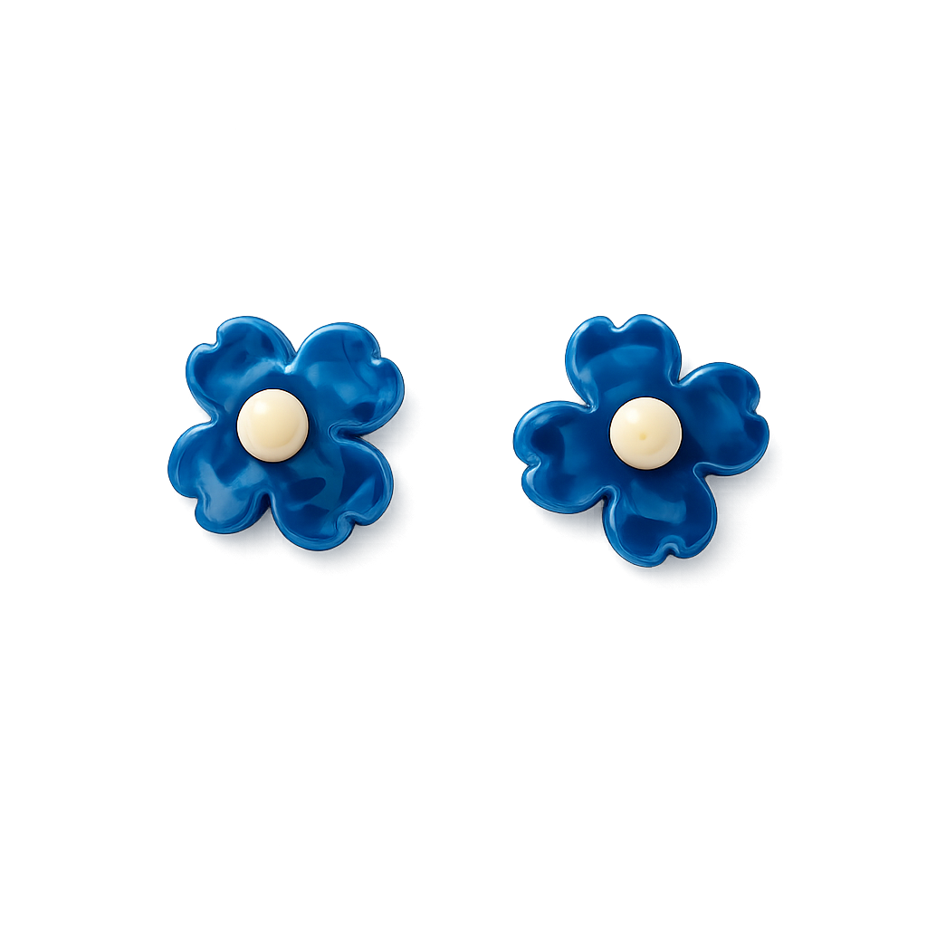 Pendientes Flor Pequeña Piedra Natural Azul 14MM - (Plata de Ley 925)