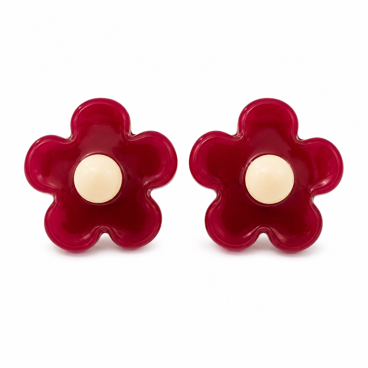 Pendientes Flor Pequeña Piedra Natural Roja 14MM - (Plata de Ley 925)
