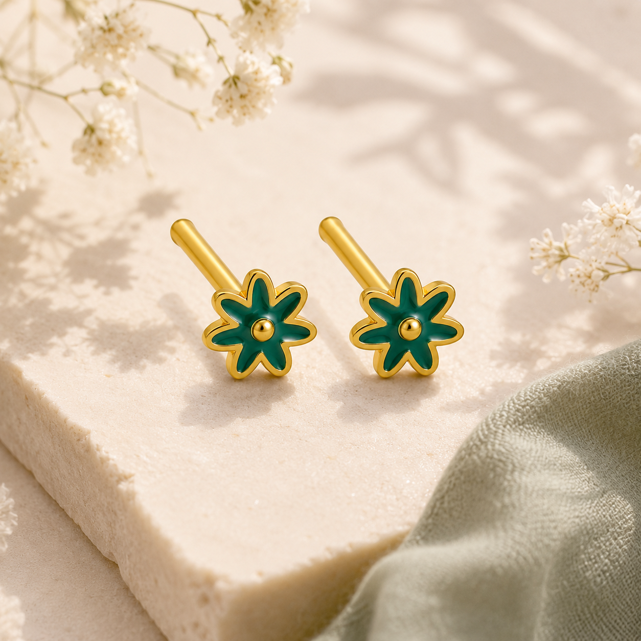 Flor Pequeñita Verde - (Plata de Ley 925) - Mimiló
