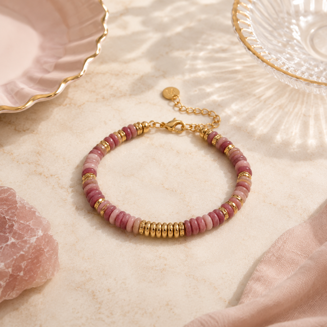 Pulsera Cuentas Piedra Rosa - Mimiló