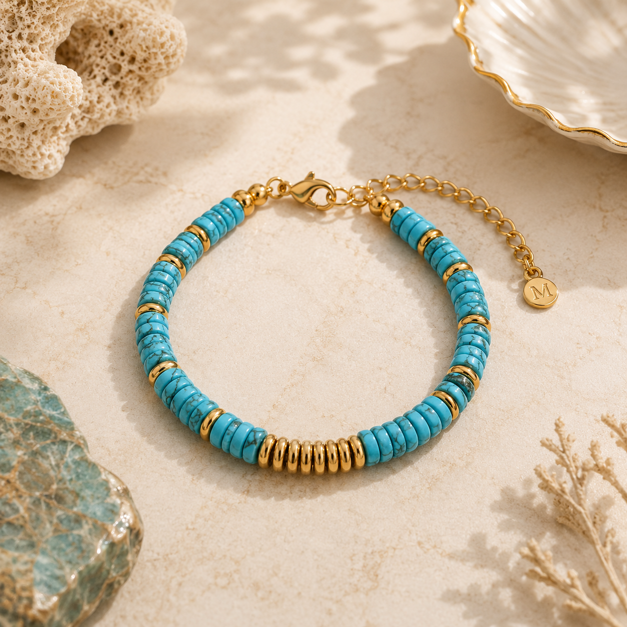 Pulsera Cuentas Piedra Azul - (Acero Quirúrgico Waterproof)