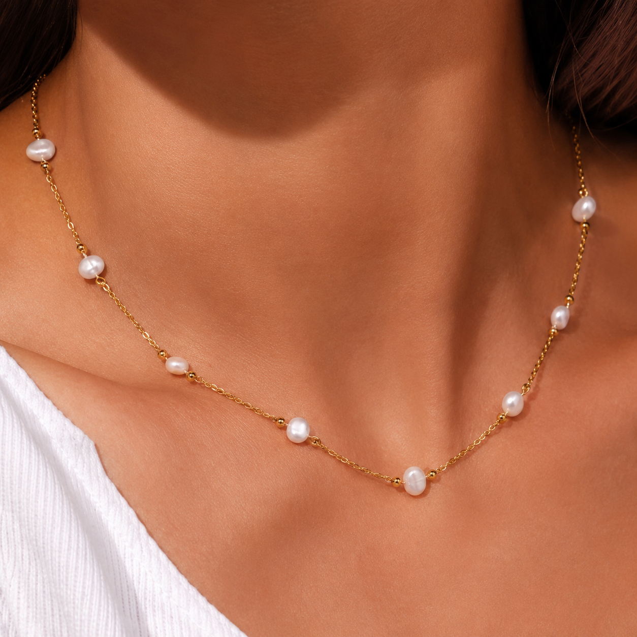 Collar Multi Perlitas - (Acero Quirúrgico Waterproof)