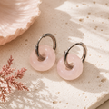 Pendiente Chimo pequeño Cuarzo Rosa Aro Plata - (Acero Quirúrgico Waterpoof) - Mimiló