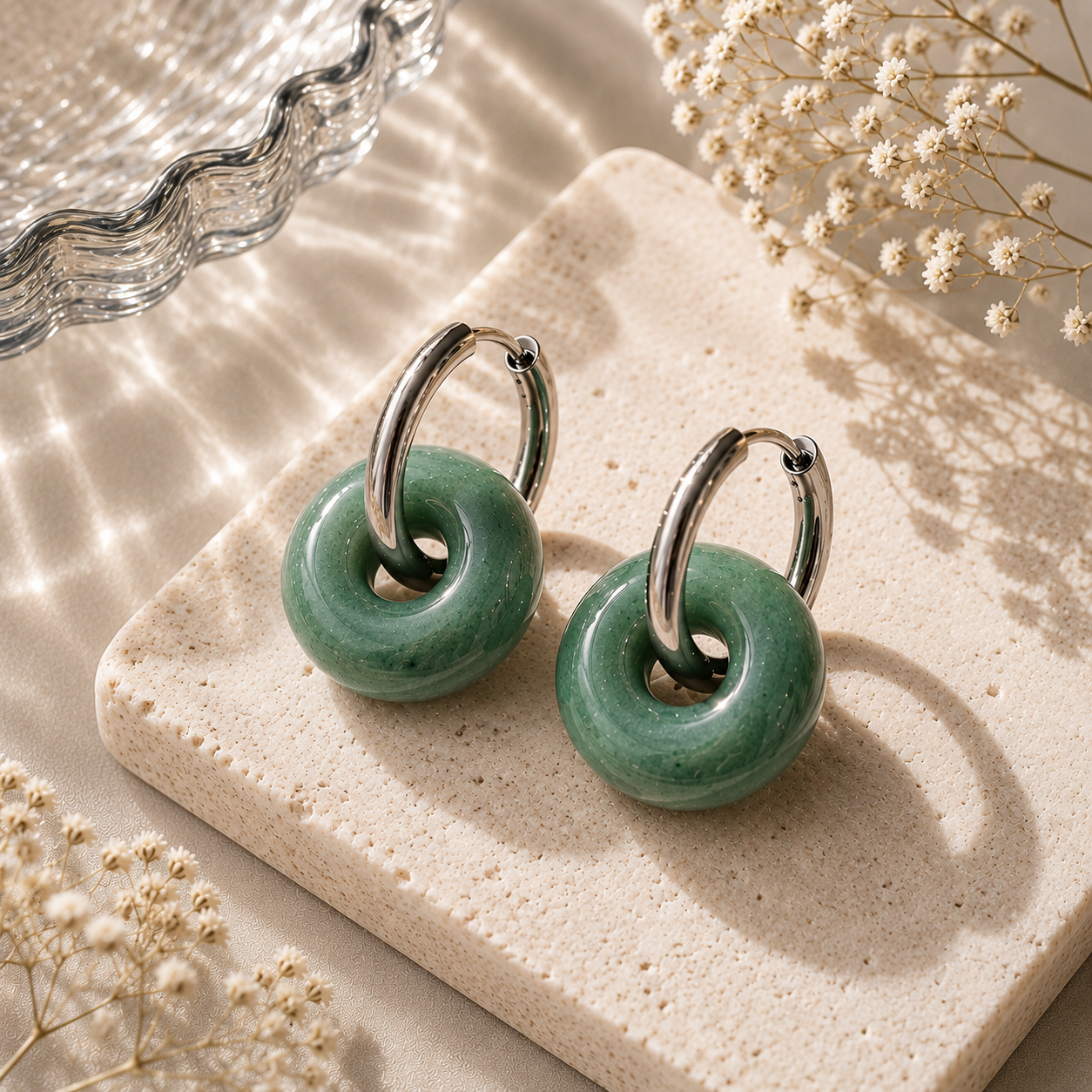 Pendientes Chimo Pequeño Olivina Aro Plata - (Acero Quirúrgico Waterpoof)
