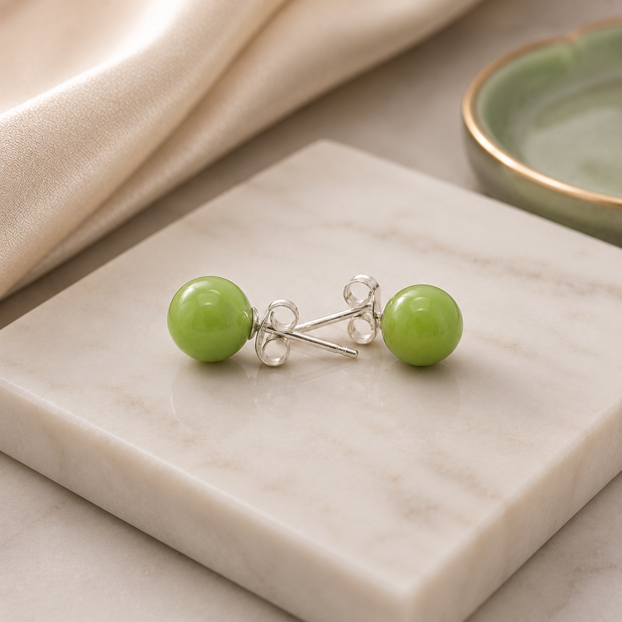 Pendientes de Piedra Natural Calcita Verde - (Plata de Ley 925)