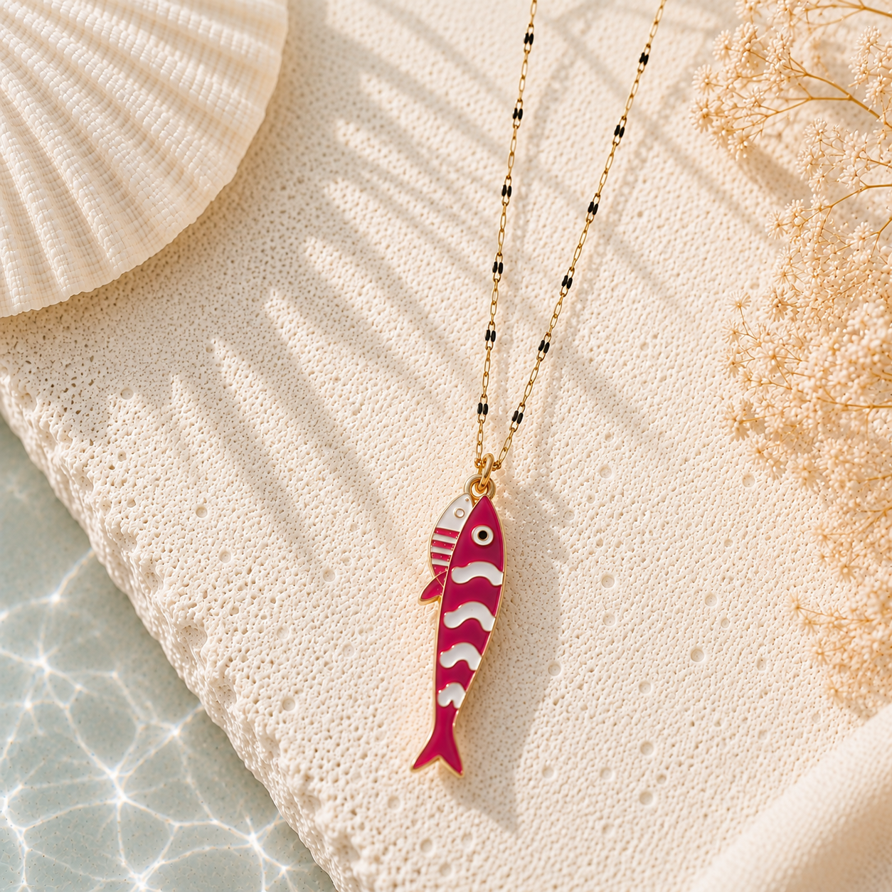 Collar Pez Rayas Rosa y Blanco - (Acero Quirúrgico Waterproof) - Mimiló