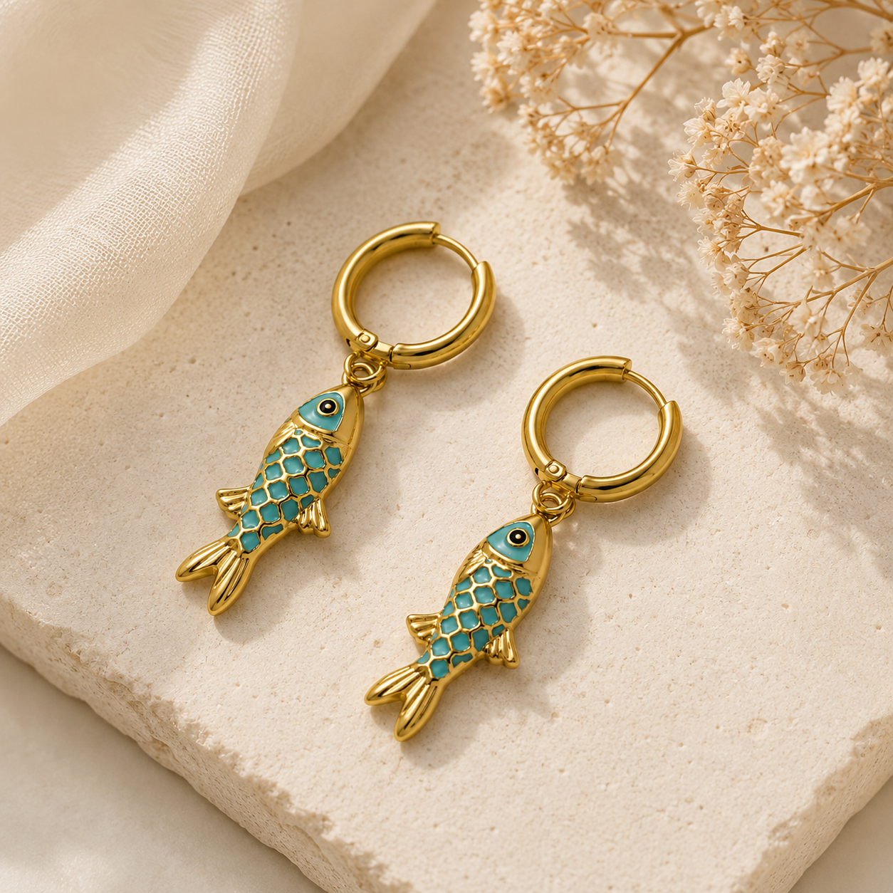 Pendientes Pececillo Turquesa - (Acero Quirúrgico Waterproof) - Mimiló