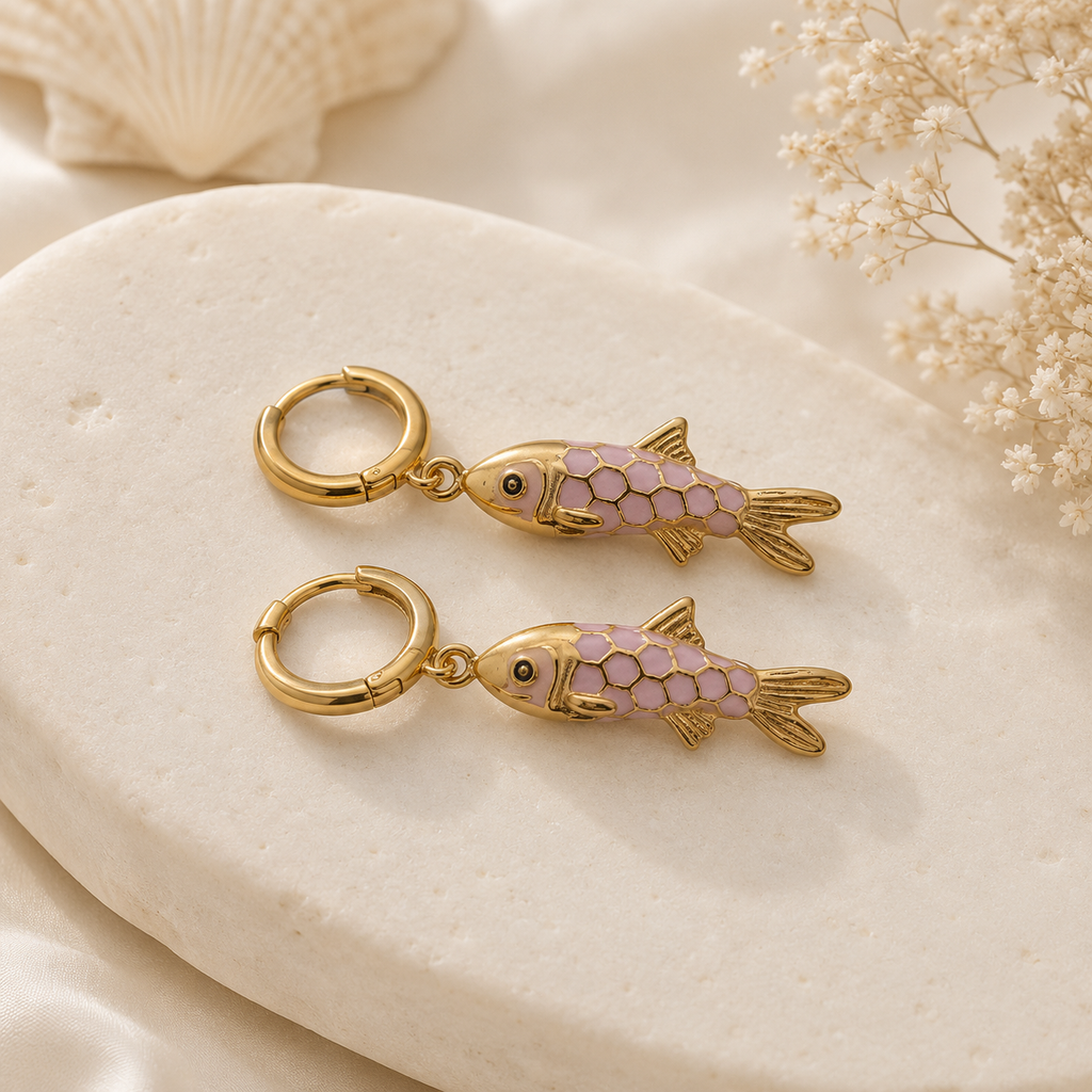 Pendientes Pececillo Rosa - (Acero Quirúrgico Waterproof) - Mimiló