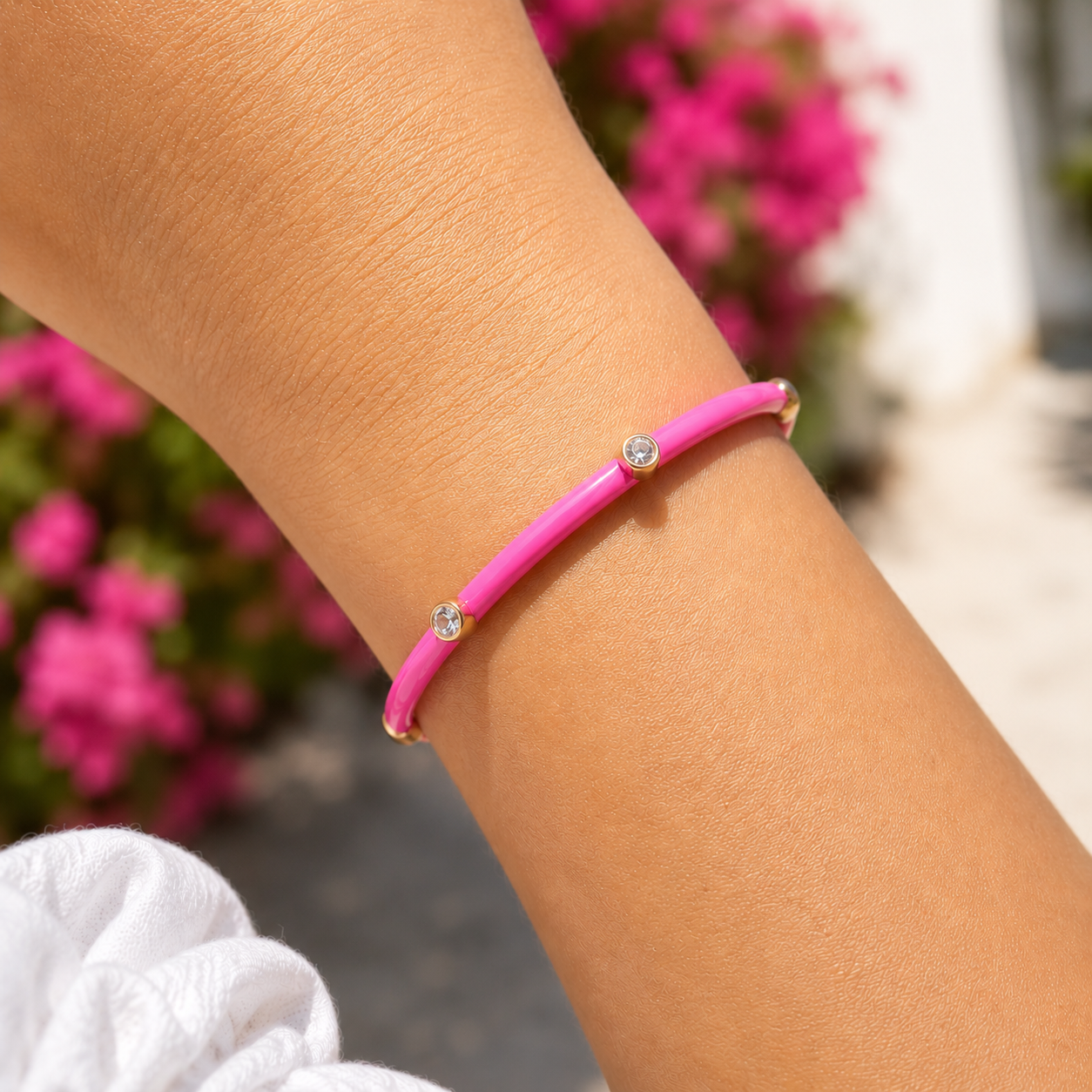 Pulsera Esmalte New Rosa - (Acero Quirúrgico Waterpoof)