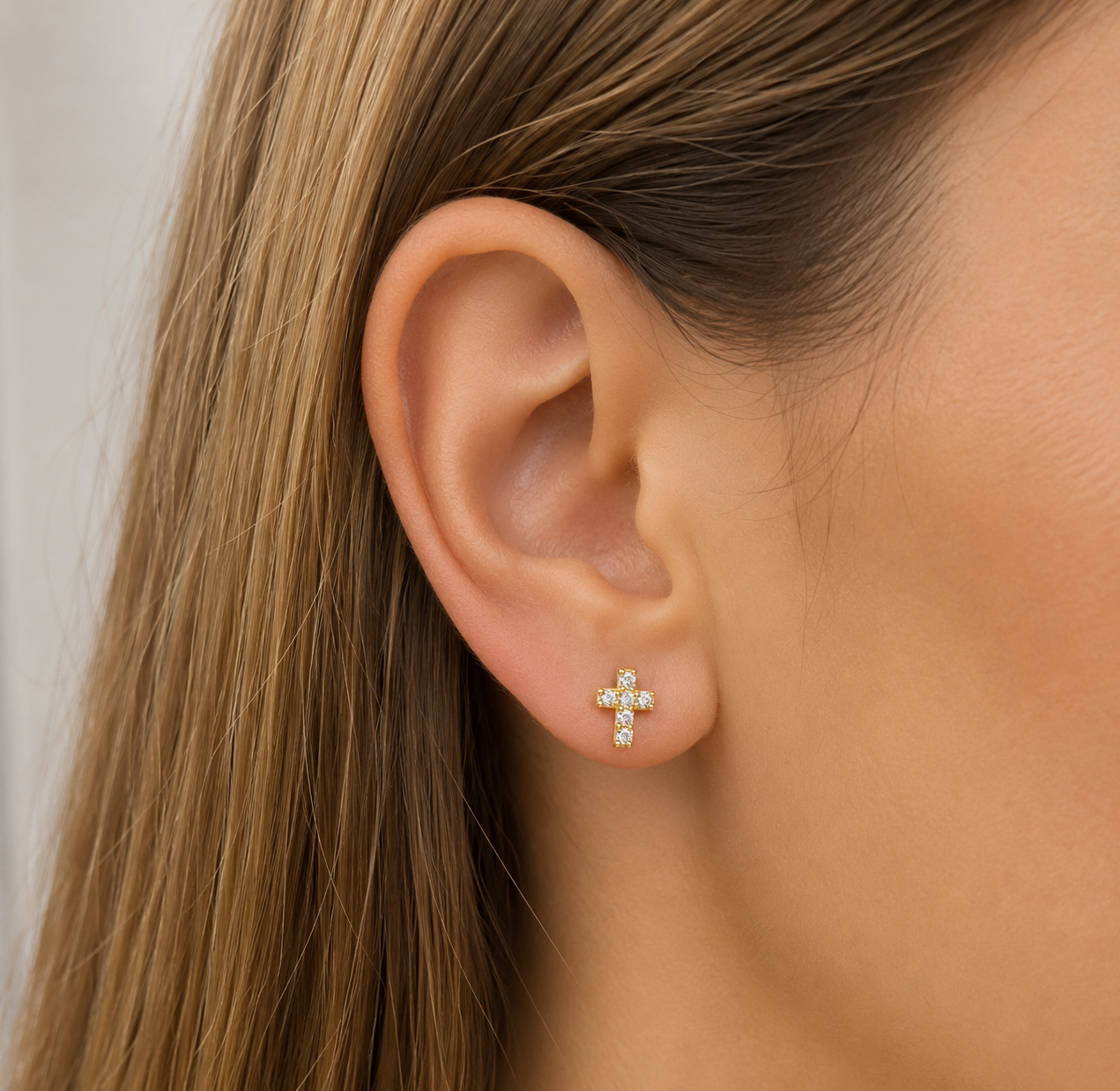 Pendientes Mini Cruz Oro - (Plata de Ley 925)