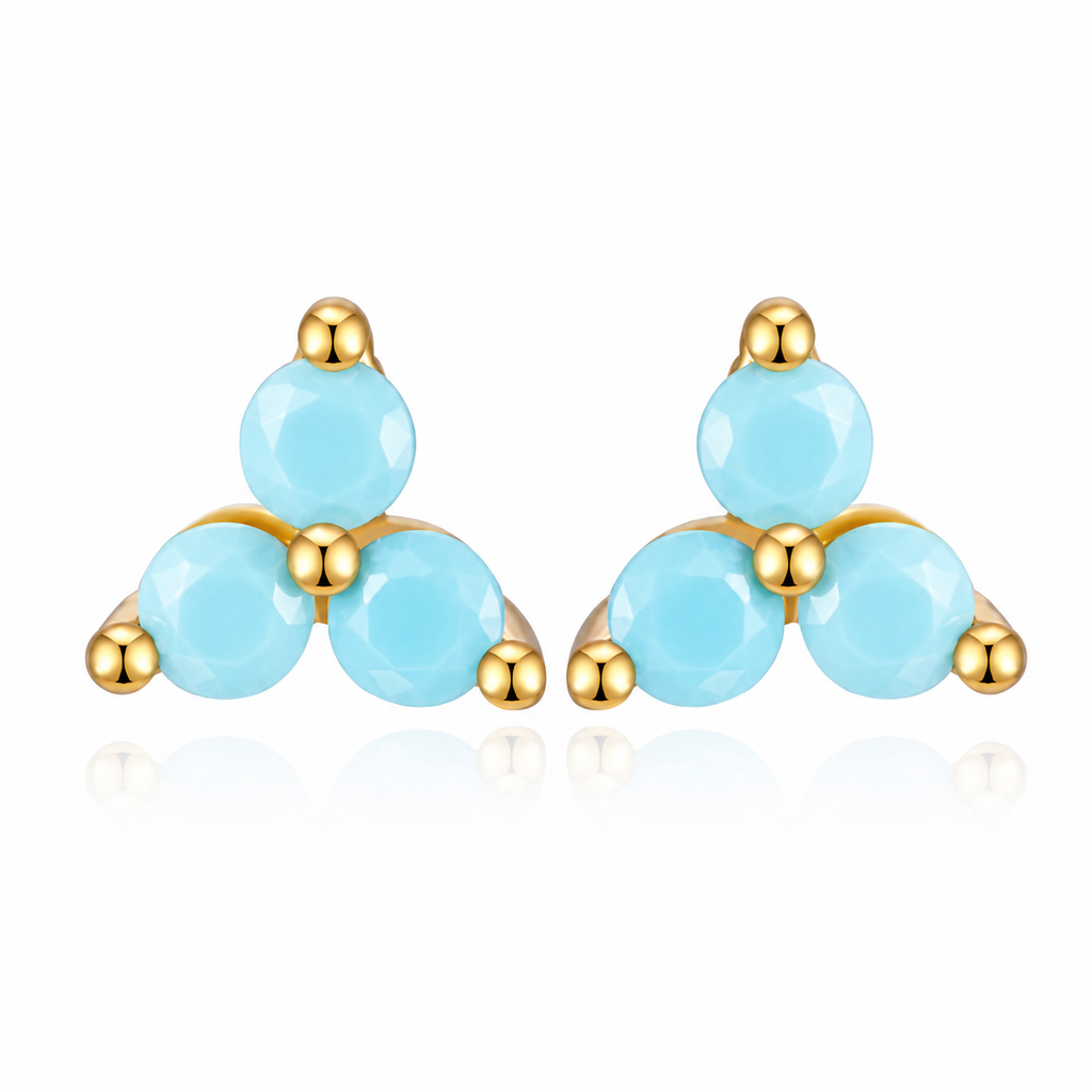 Pendientes Mini Trébol Turquesa - (Plata de Ley 925)