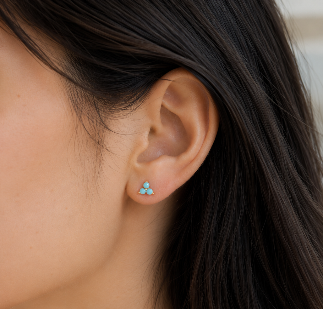 Pendientes Mini Trébol Turquesa - (Plata de Ley 925)