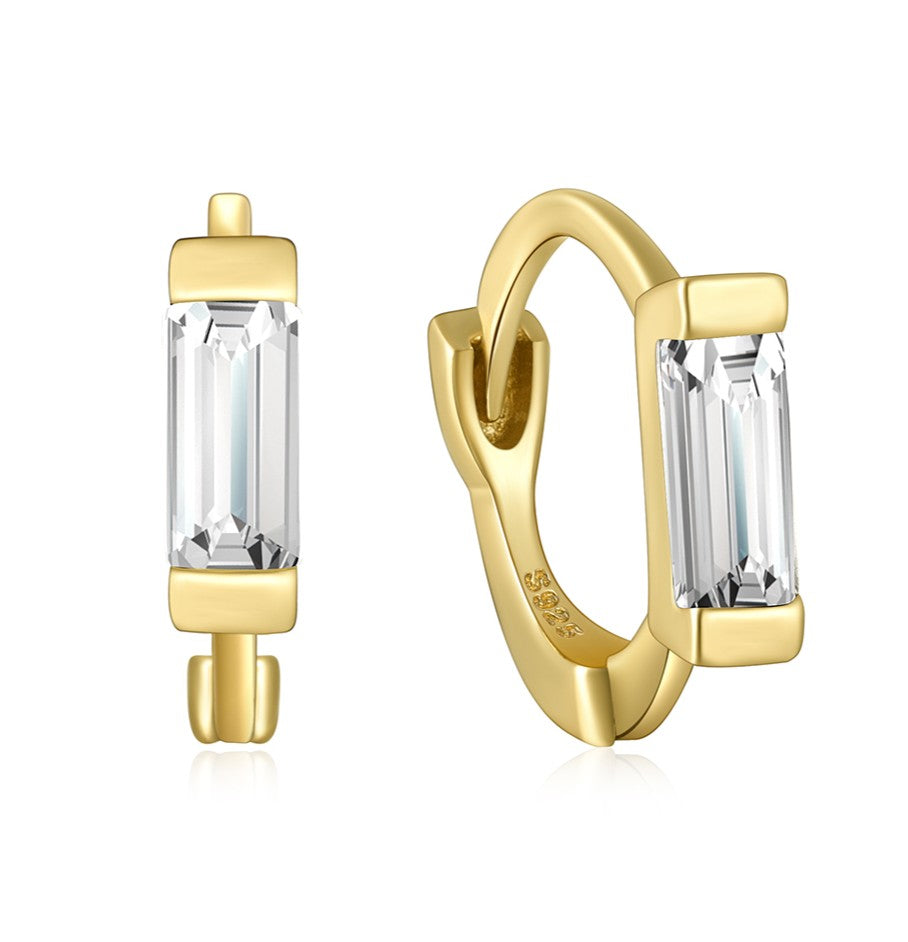 Pendientes Mini Aros Cristal Blanco - (Plata de Ley 925)