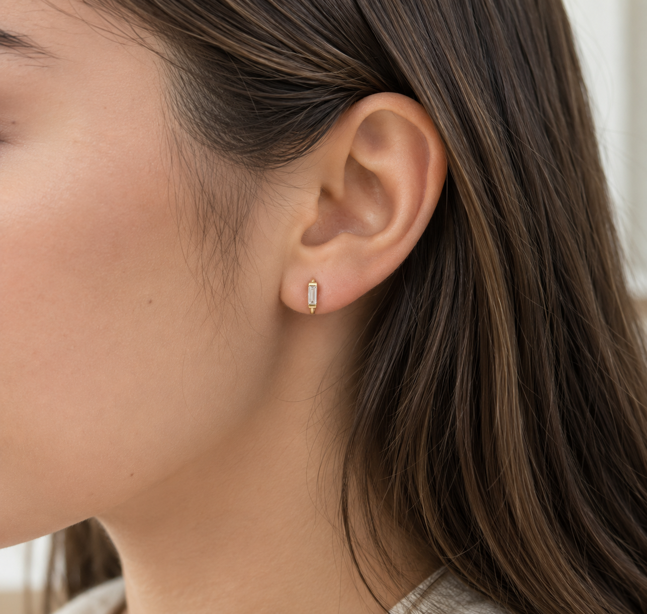 Pendientes Mini Aros Cristal Blanco - (Plata de Ley 925)