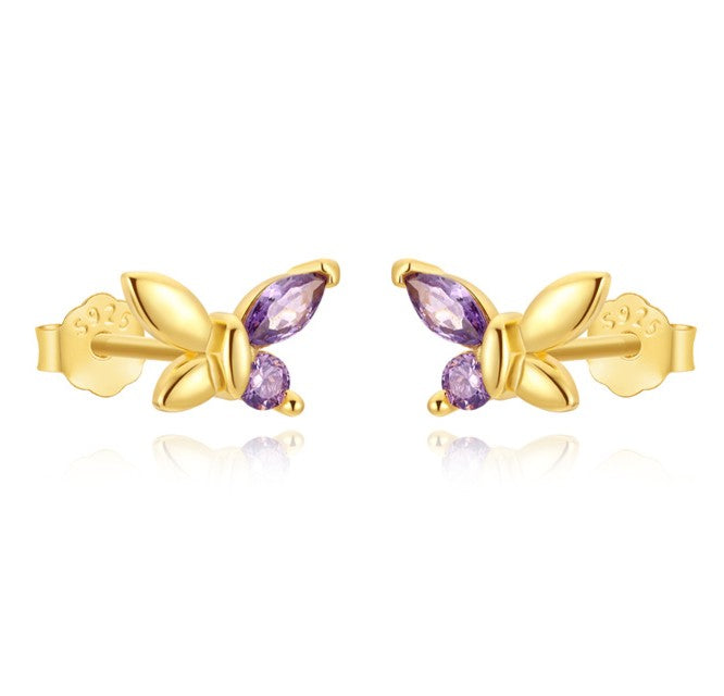Pendientes Mariposita Violeta - (Plata de Ley 925)
