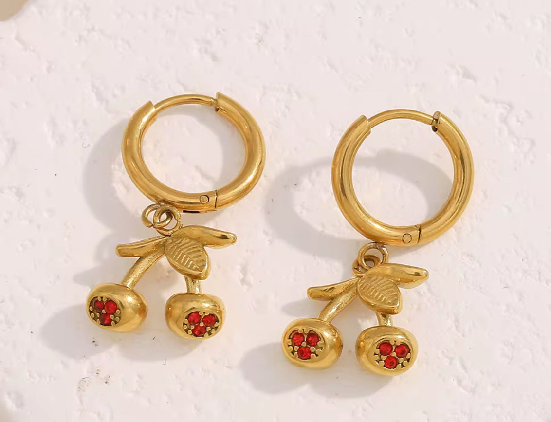 Pendientes Cerezas Rojas - (Acero Quirúrgico Waterproof)