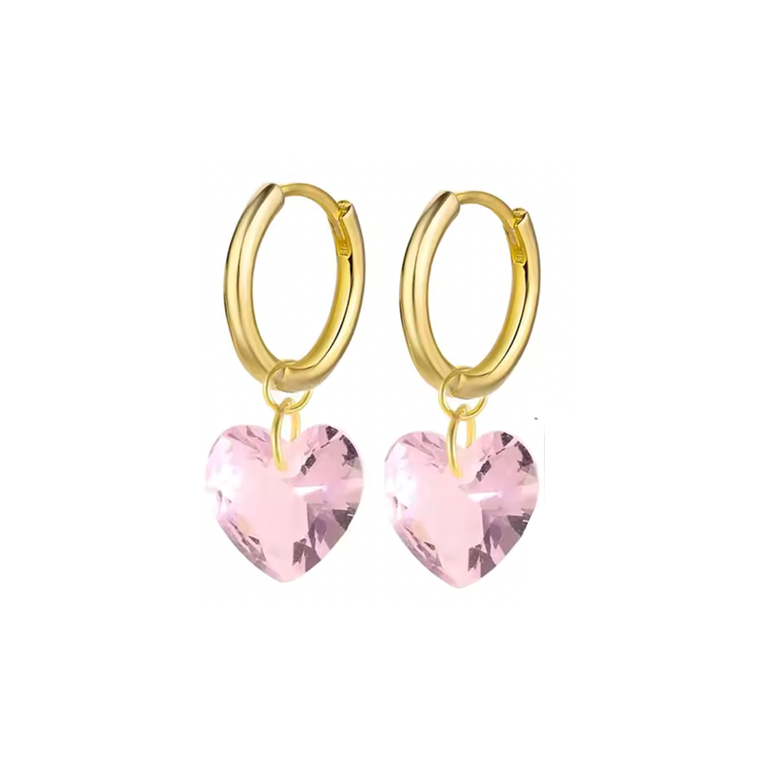 Aro Corazón Cristal Rosa - (Plata de Ley 925 Certificada)