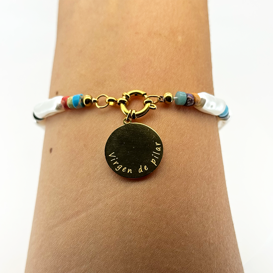 Pulsera Virgen Del Pilar Medalla - (Petra: Acero Quirúrgico Waterproof y Piedras)