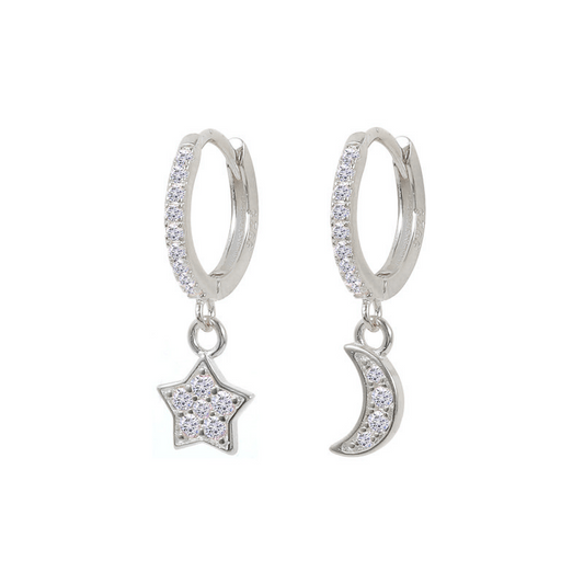 Aros Star Moon Plata - (Plata de Ley 925) - Mimiló