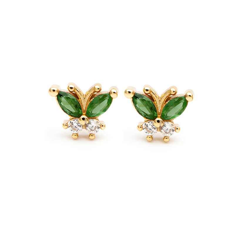 Pendientes Mariposa Cristal Verde - (Plata de Ley 925) - Mimiló