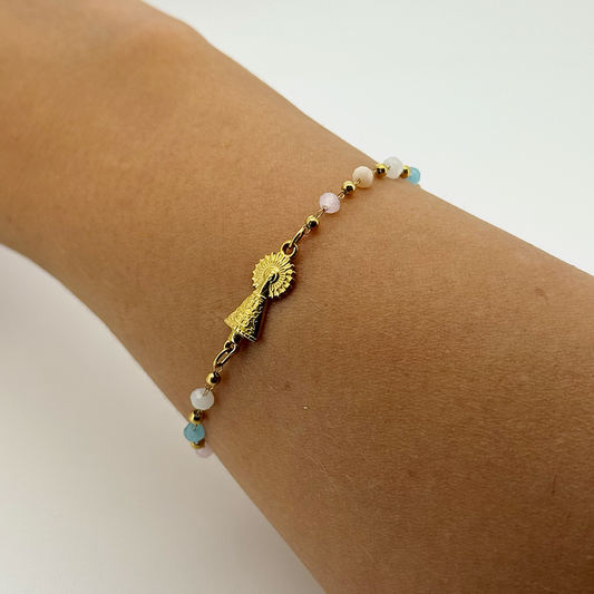 Pulsera Virgen Del Pilar Cadena Colores - (Petra: Acero Quirúrgico Waterproof y Piedras)