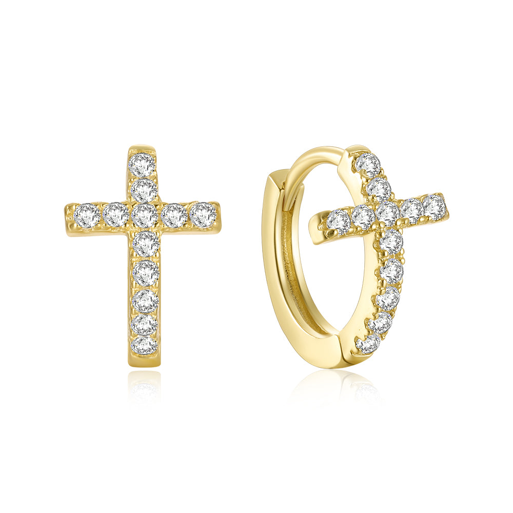 Aritos Cruz Brilli Gold - (Plata de Ley 925) - Mimiló