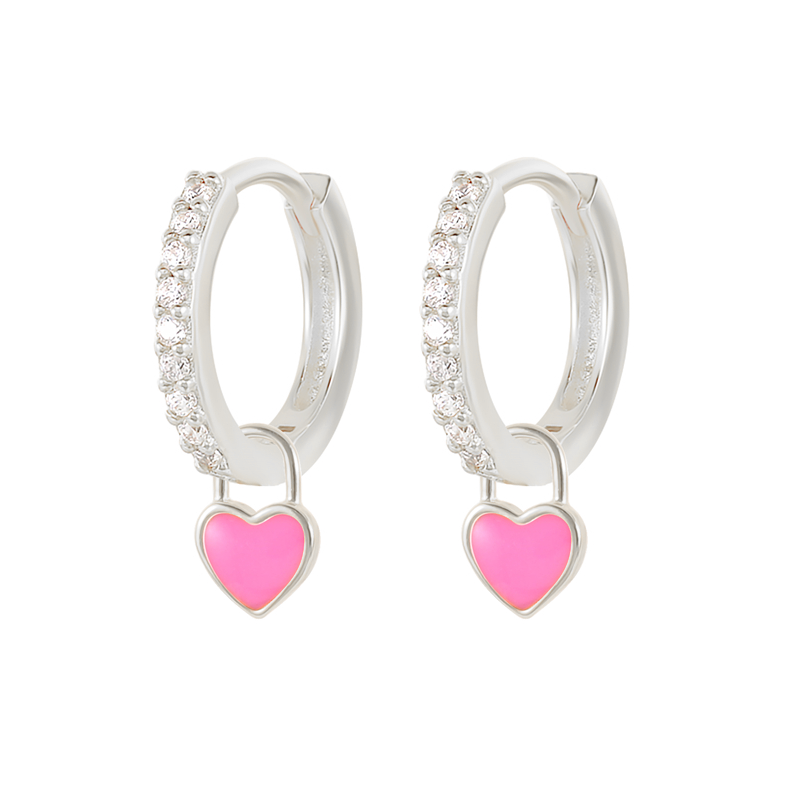 Aros Corazón Pink Plata - (Plata de Ley 925) - Mimiló