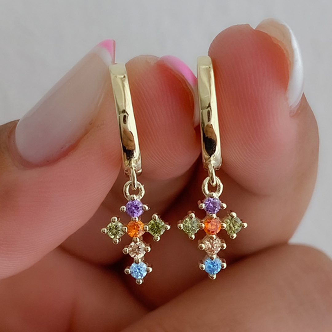 Aros Cruz Arcoiris - (Plata de Ley 925) - Mimiló