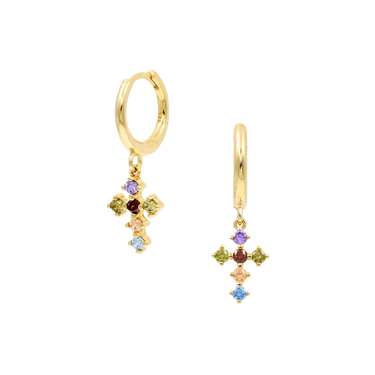 Aros Cruz Arcoiris - (Plata de Ley 925)