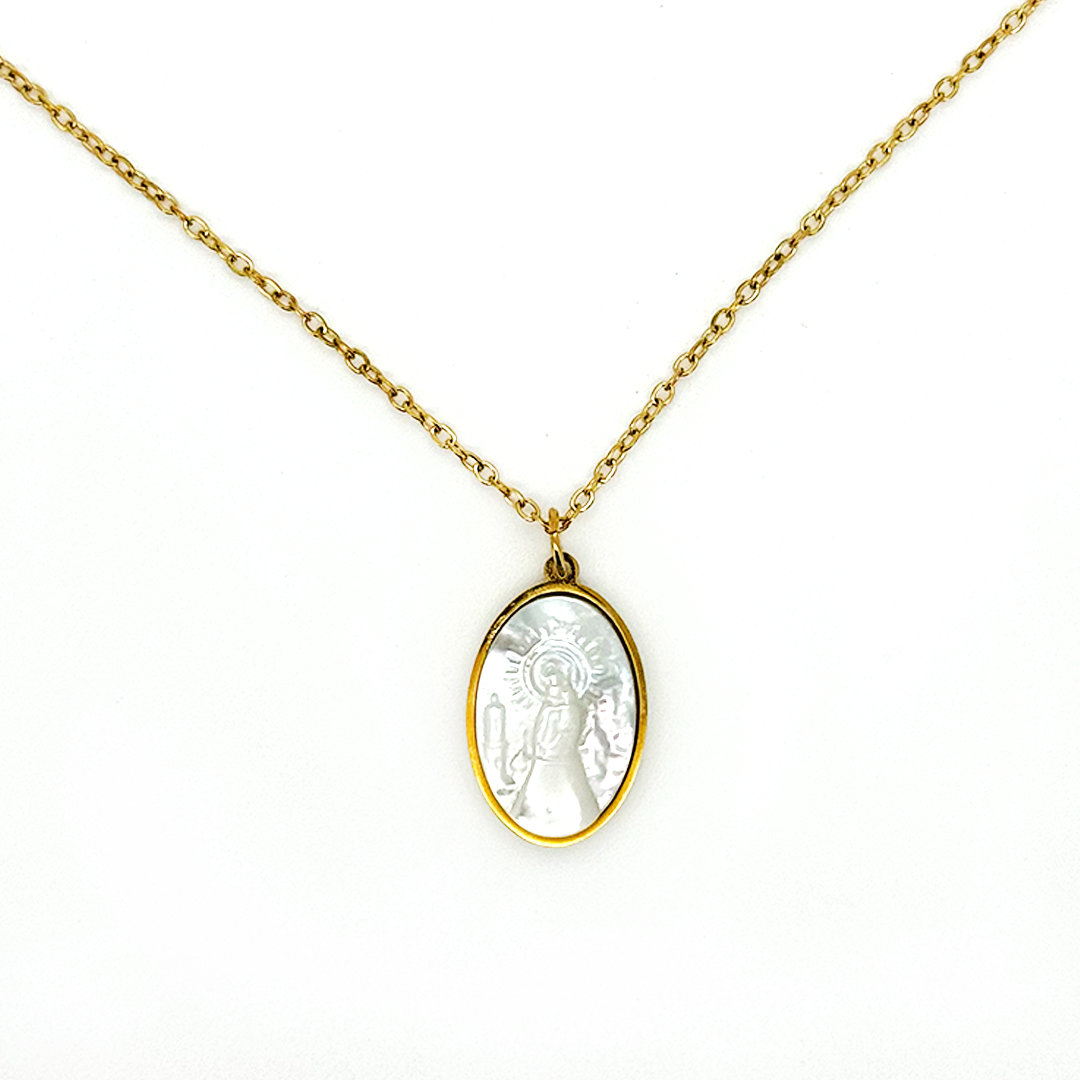 Collar Virgen Del Pilar Nácar - (Acero Quirúrgico Waterproof) - Mimiló