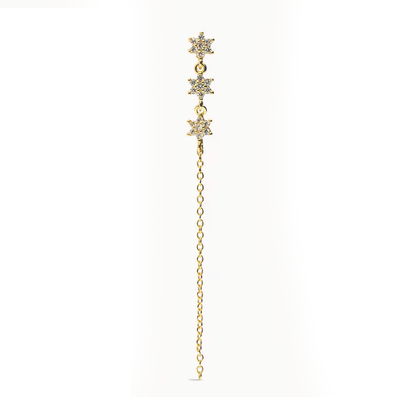 Pendientes Cadena Triple Estrella Oro - (Plata de Ley 925) - Mimiló