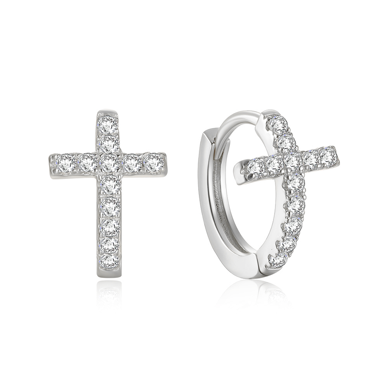 Aritos Cruz Brilli Plata - (Plata de Ley 925) - Mimiló