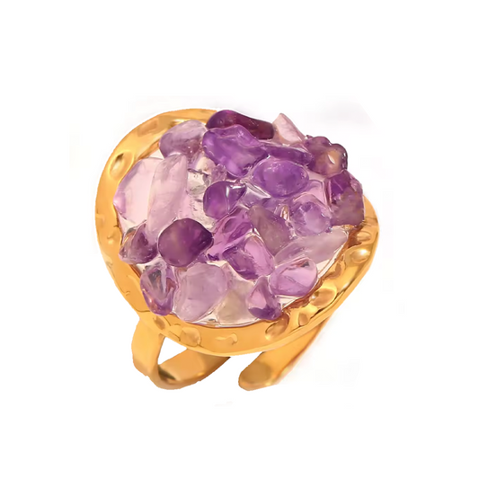 Anillo Óvalo Amatista - (Petra: Acero Quirúrgico Waterproof y Piedras)