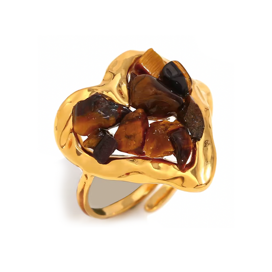 Anillo Corazón Ojo de Tigre - (Acero Quirúrgico Waterproof)