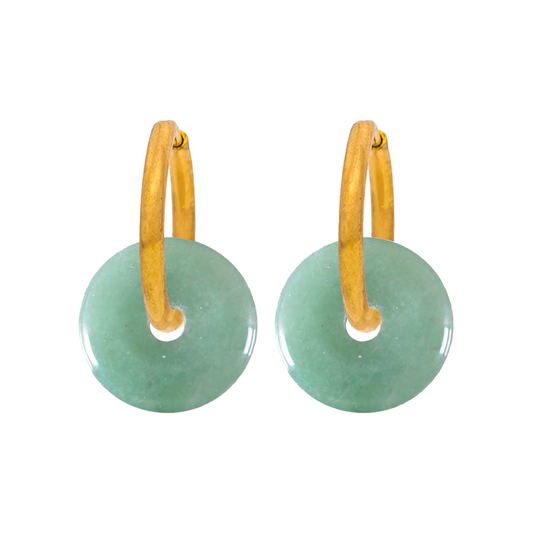 Pendientes Chimos Aventurina Aro Listo - (Petra: Acero Quirúrgico Waterproof y Piedras)