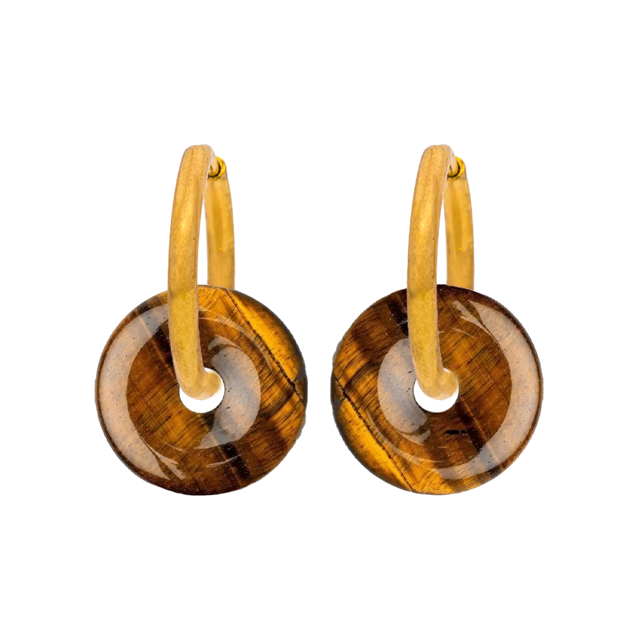 Pendientes Chimo Ojo De Tigre Aro Fino - (Petra: Acero Quirúrgico Waterproof y Piedras) - Mimiló
