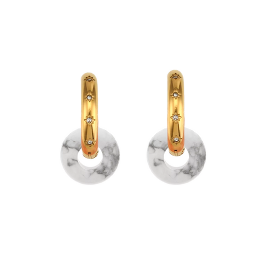 Pendientes Chimo Turquesa Blanca Pequeña - (Petra: Acero Quirúrgico Waterproof y Piedras)