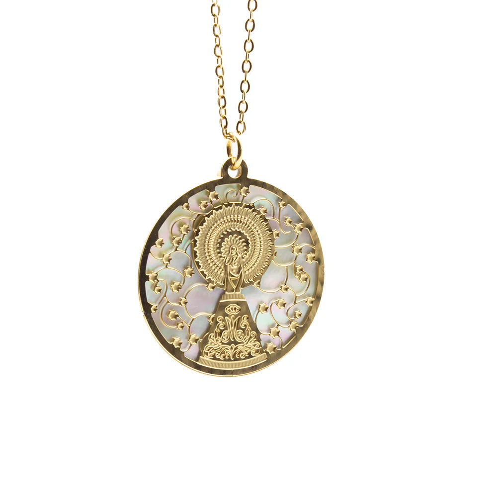 Medalla Virgen Del Pilar Nácar 3cm (grande) - (Acero Quirúrgico Waterproof)
