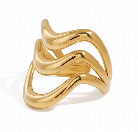Anillo Olas Oro - (Acero Quirúrgico Waterproof)