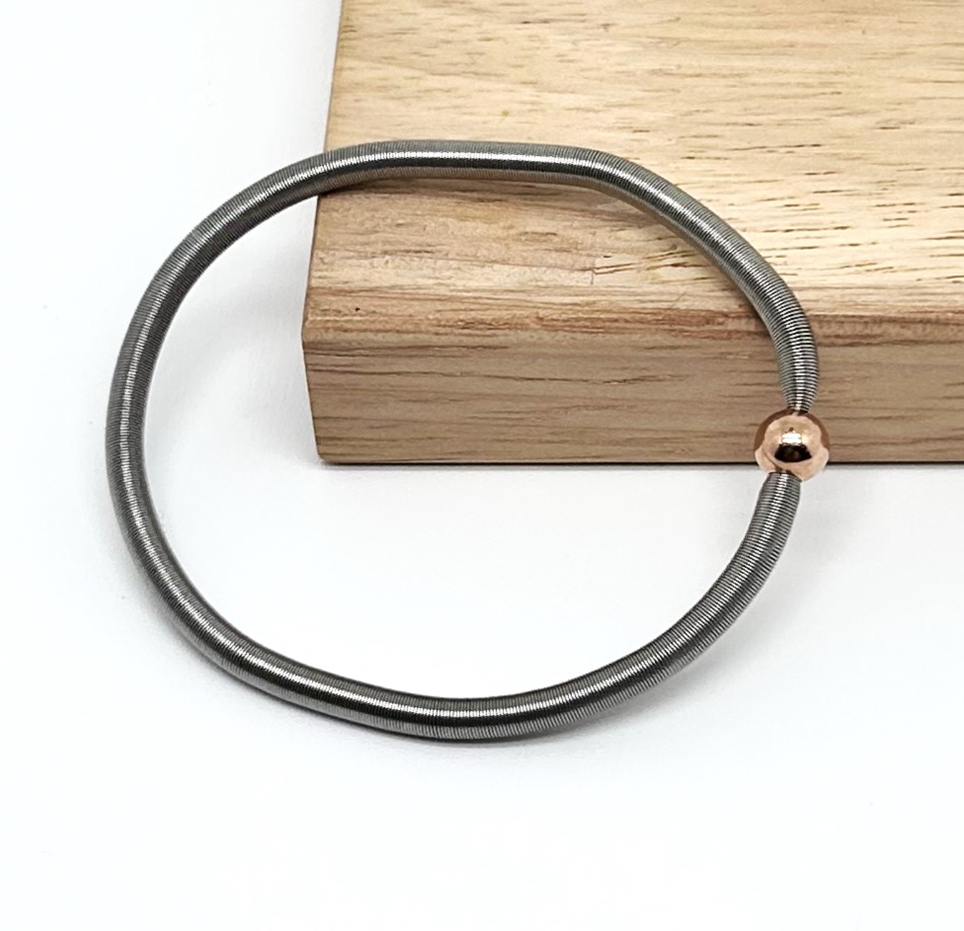 Pulsera Dominó Bola De Plata Color Oro Rosa 6mm - Acero Quirúrgico - Mimiló