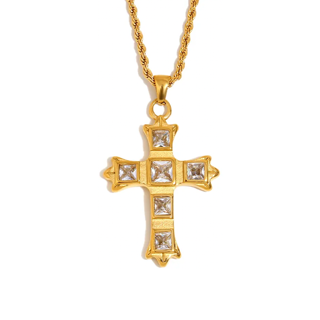 Collar Cruz Ana - (Acero Quirúrgico Waterproof)