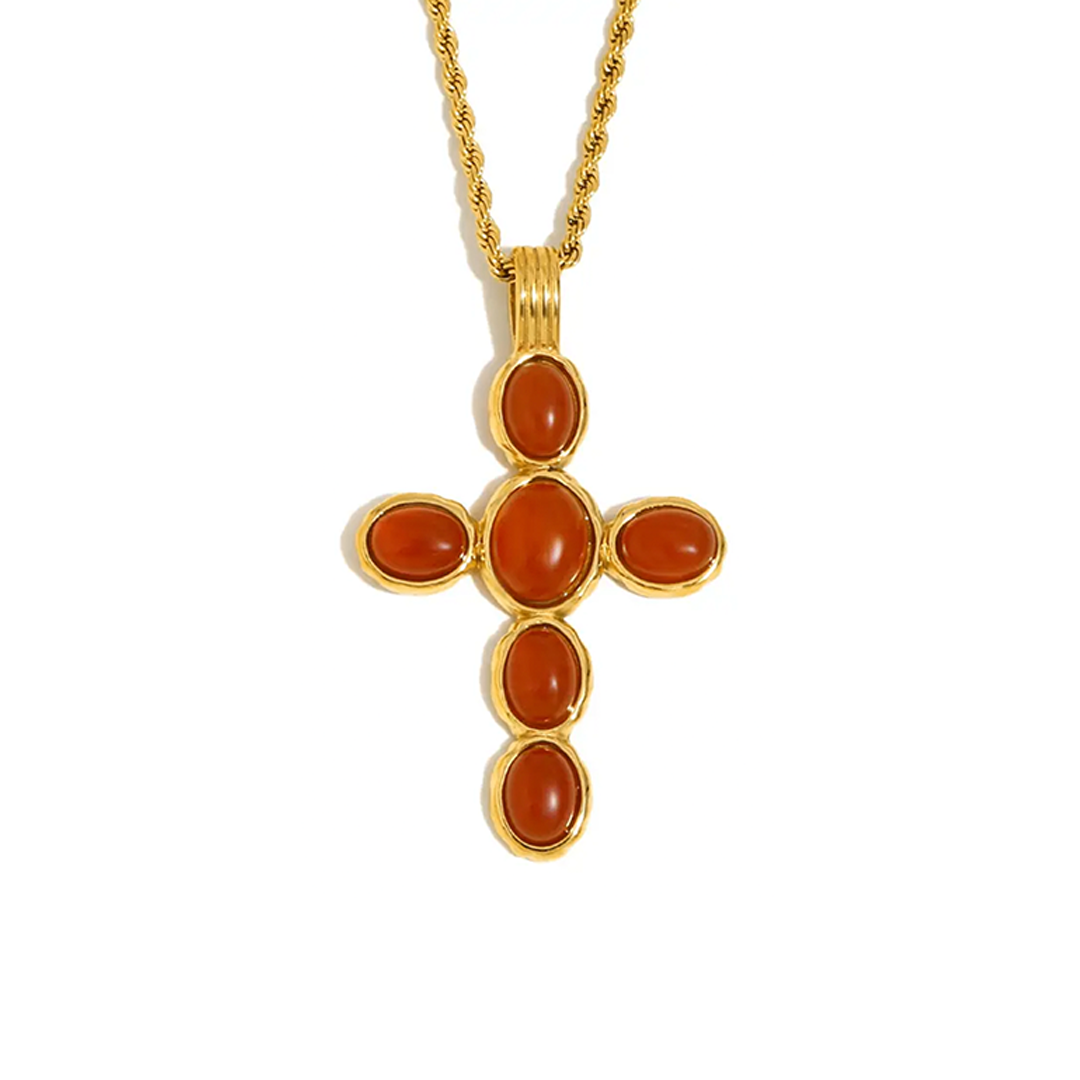 Collar Cruz Ilia Ámbar - (Acero Quirúrgico Waterproof)