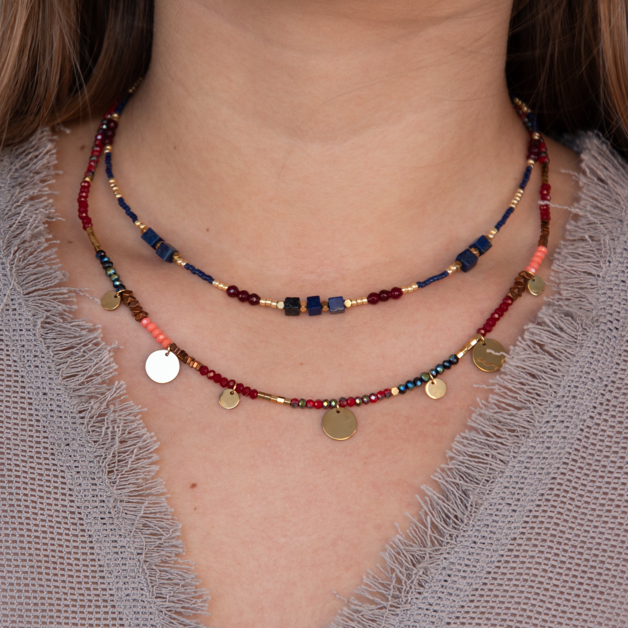 Collar Cubitos Azul - (Petra: Acero Quirúrgico Waterproof y Piedras) - Mimiló