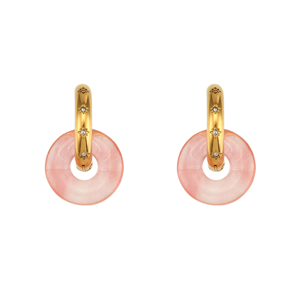 Pendientes Chimo Turmalina Rosa - (Petra: Acero Quirúrgico Waterproof y Piedras) - Mimiló