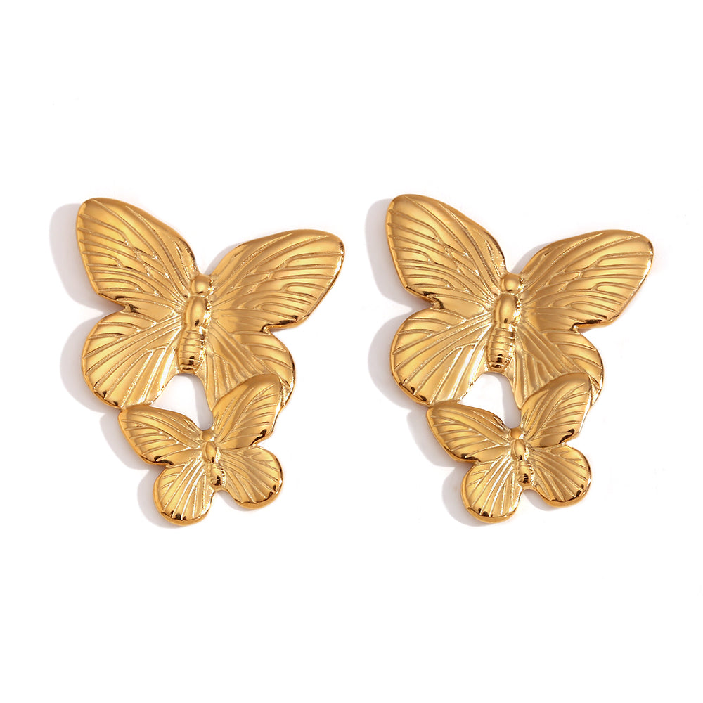 Pendientes Doble Mariposa Oro - (Acero Quirúrgico Waterproof) - Mimiló